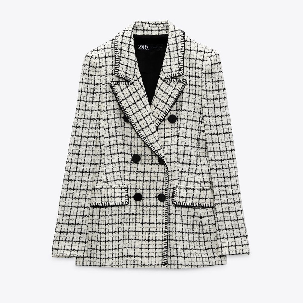 Zara Black and White Checkered Blazer